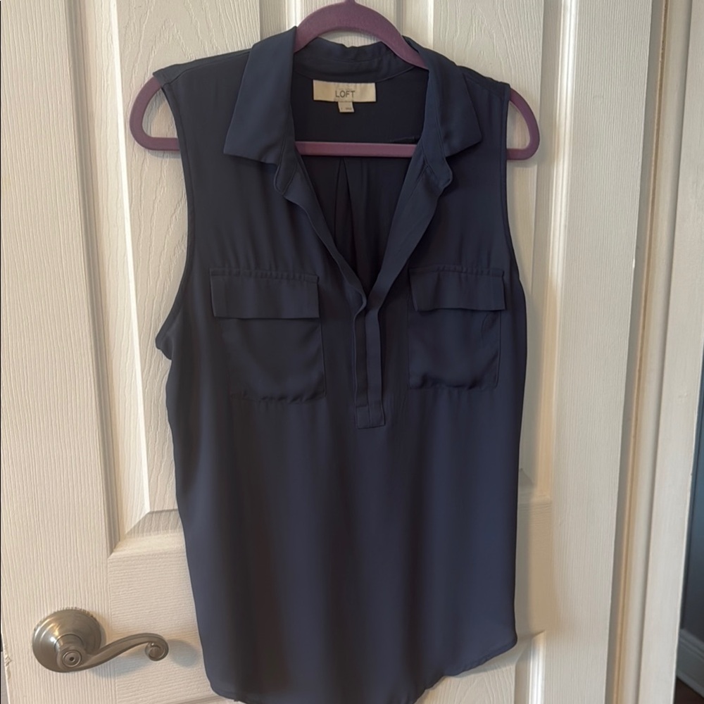 LOFT Gray Polo Collar Sleeveless Blouse